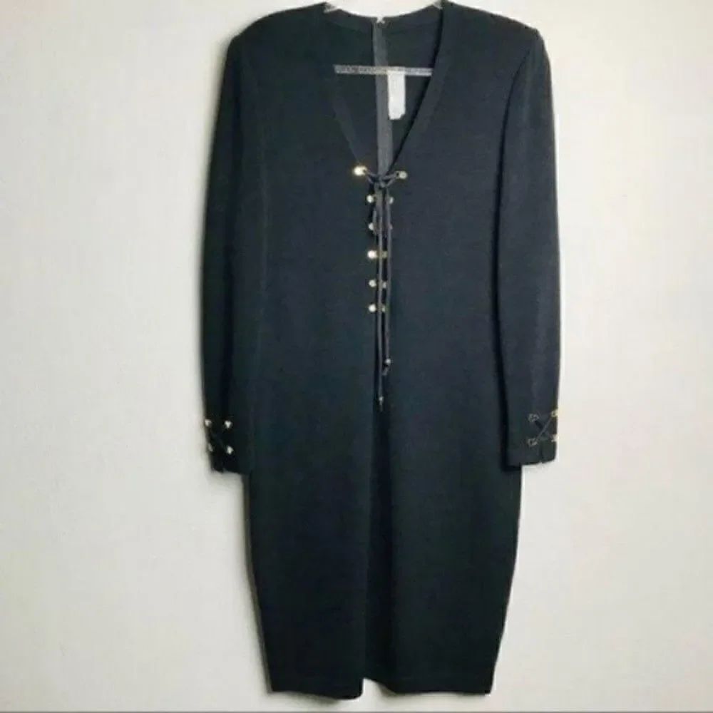 St John Collection dress size10 BoxP Midi wool long sleeve black Santana